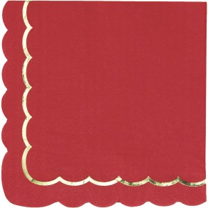 16 Serviettes Festonnes Rouge et Or