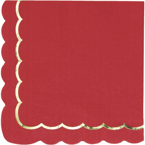 16 Serviettes Festonnes Rouge et Or 