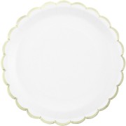 8 Assiettes Festonnes Blanc et Or
