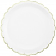 8 Assiettes Festonnes Blanc et Or