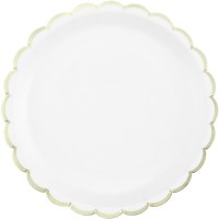 Contient : 1 x 8 Assiettes Festonnées Blanc et Or