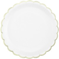Contient : 1 x 8 Assiettes Festonnes Blanc et Or