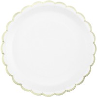 Contient : 1 x 8 Assiettes Festonnes Blanc et Or