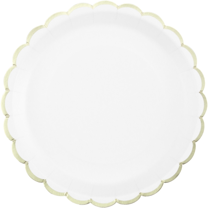 8 Assiettes Festonnes Blanc et Or 