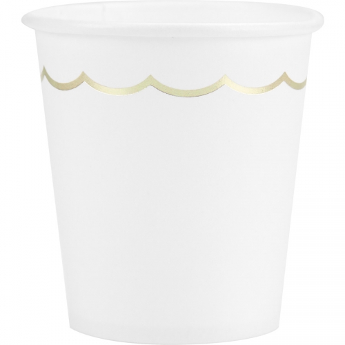 8 Gobelets Festonnes Blanc et Or 