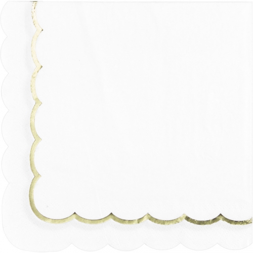 16 Serviettes Festonnes Blanc et Or 