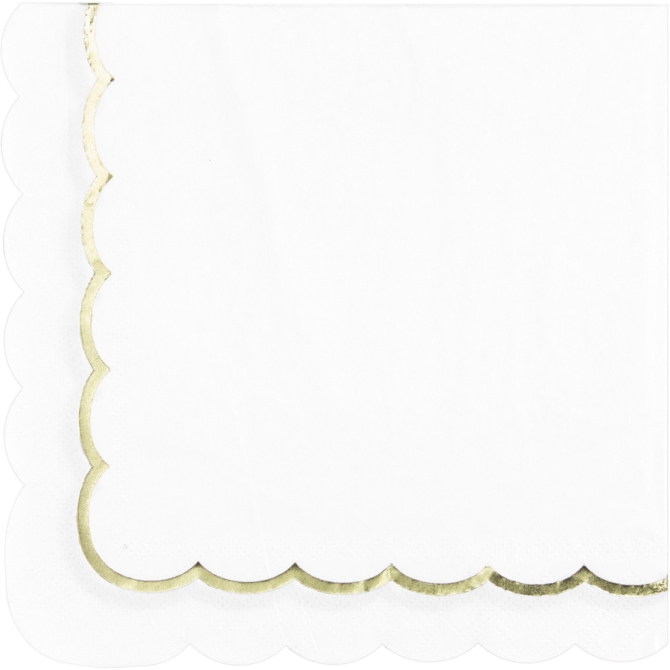 16 Serviettes Festonnes Blanc et Or 