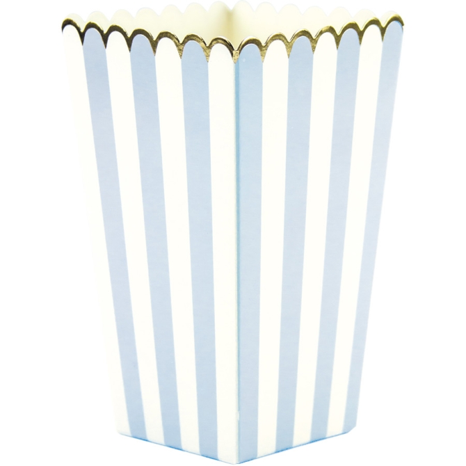 8 Boîtes à Popcorn Bleu Pastel / Blanc / Or 