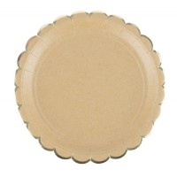 Contient : 1 x 8 Assiettes Festonnes Kraft et Or