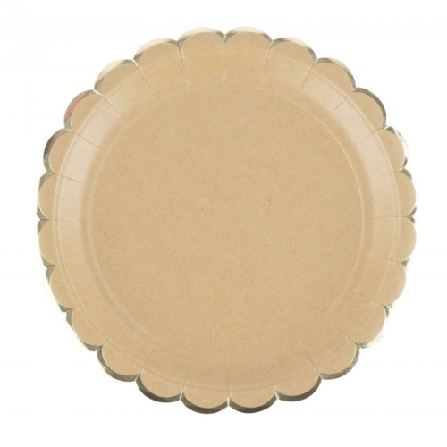 8 Assiettes Festonnes Kraft et Or 