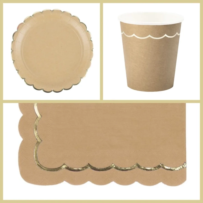 Boîte à Fête Festonnées Kraft et Or 