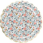 8 Assiettes Festonnes Fleurs et Or