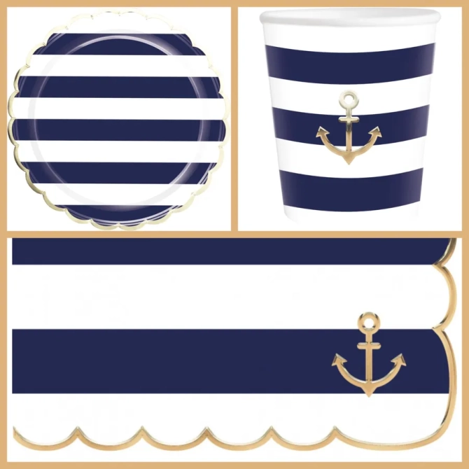 Boîte à Fête Festonnées Marinière et Or 