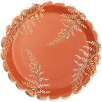 8 Assiettes Festonnes Terracotta et Or