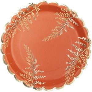 8 Assiettes Festonnes Terracotta et Or