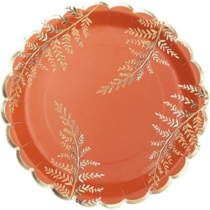 8 Assiettes Festonnes Terracotta et Or 
