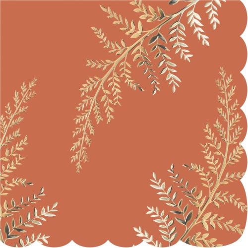 16 Serviettes Festonnes Terracotta et Or 