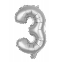 Ballon d'Anniversaire Gant Chiffre 3 Argent (100 cm)