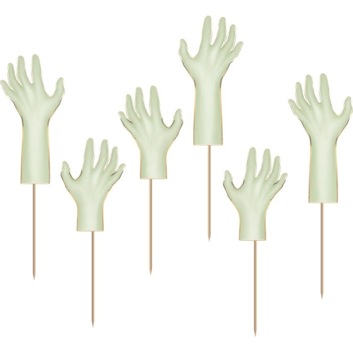 6 Cake Toppers - Mains de Zombie Halloween Pastel 
