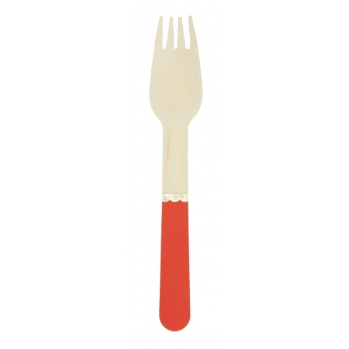 8 Fourchettes en Bois Rouge/Or 