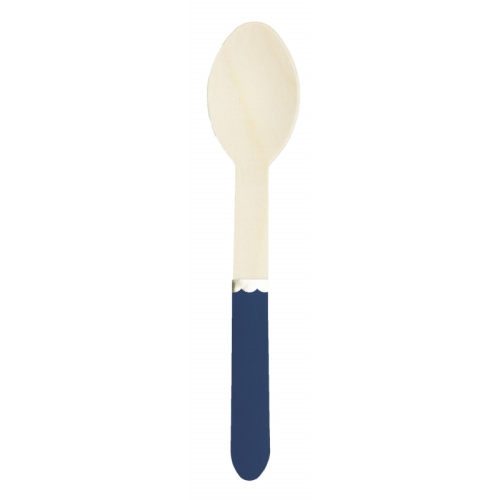 8 Cuillres en Bois Bleu Marine/Or 