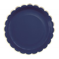 Contient : 1 x 8 Assiettes Festonne Bleu Marine/Or