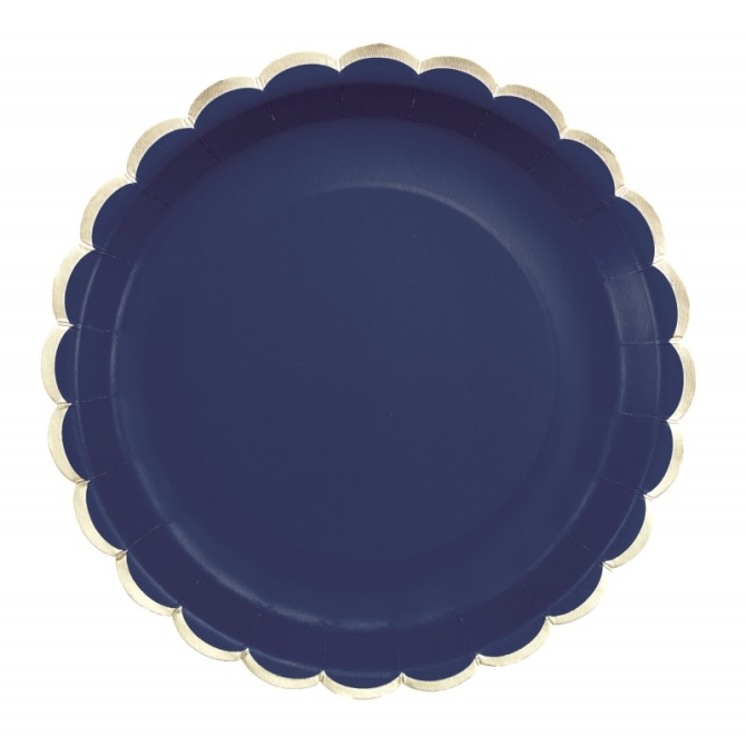 8 Assiettes Festonne Bleu Marine / Or 