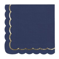 Contient : 1 x 16 Serviettes Festonne Bleu Marine/Or