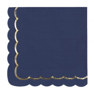 16 Serviettes Festonnée Bleu Marine/Or