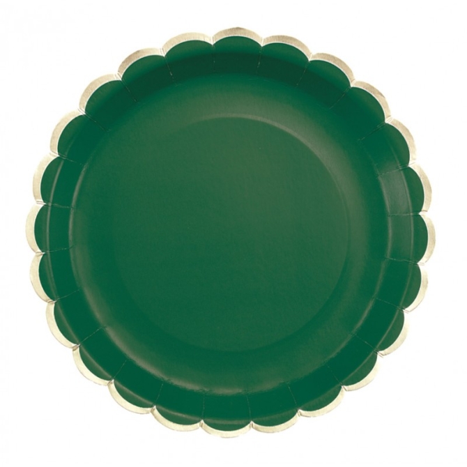 8 Assiettes Festonne Vert Jungle / Or 