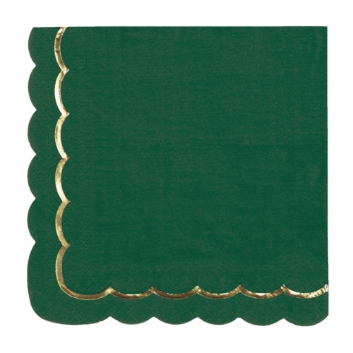 16 Serviettes Festonne Vert Jungle / Or 