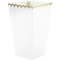 8 Boîtes à Popcorn Festonnées Blanc et Or