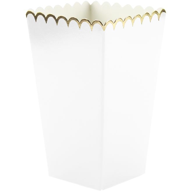 8 Boîtes à Popcorn Festonnées Blanc et Or 