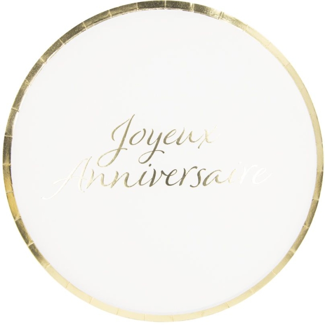 8 Assiettes Joyeux Anniversaire Or 