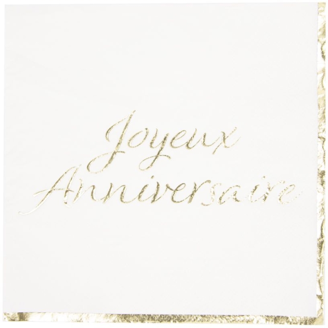 16 Serviettes Joyeux Anniversaire Or 