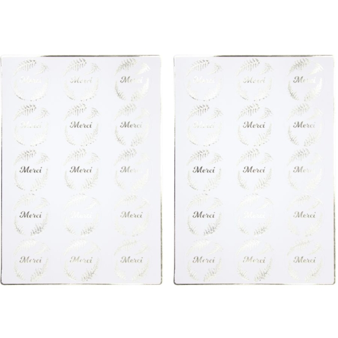 30 Stickers Merci Blanc / Or 