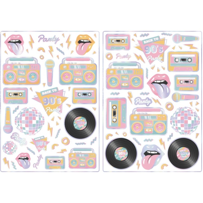 2 Planches de 50 Stickers - 90 s Party 