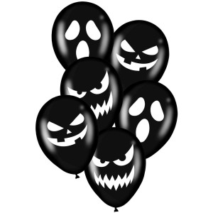 6 Ballons Noirs Visages d'Halloween