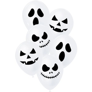 6 Ballons Blancs Visages d'Halloween