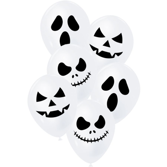 6 Ballons Blancs Visages d Halloween 