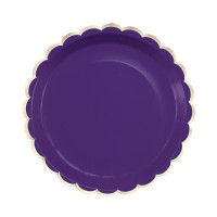 Contient : 1 x 8 Assiettes Festonnées Violet et Or