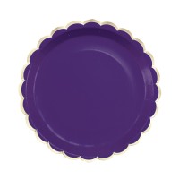 8 Assiettes Festonnes Violet et Or