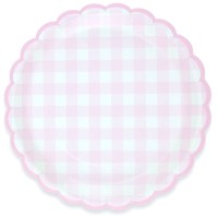 8 Assiettes Festonne Vichy Rose