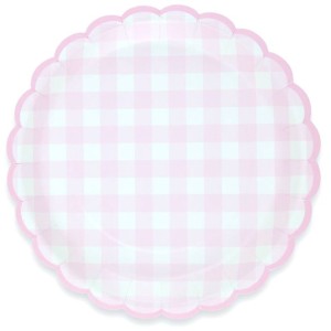 8 Assiettes Festonne Vichy Rose