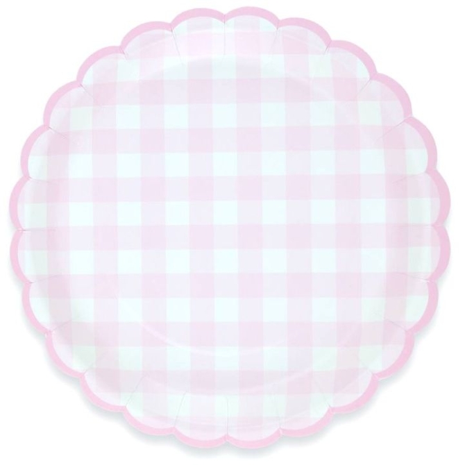 8 Assiettes Festonne Vichy Rose 