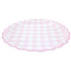 8 Assiettes Festonne Vichy Rose. n1