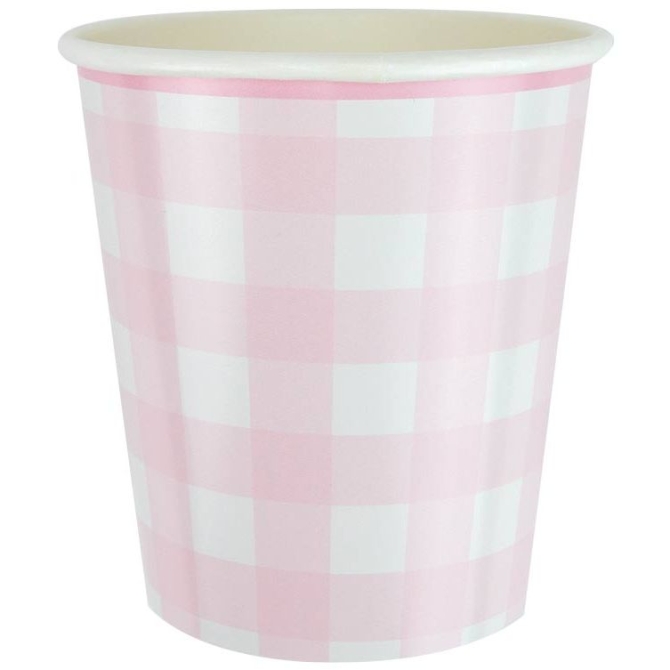 8 Gobelets Festonne Vichy Rose 