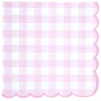 16 Serviettes Festonne Vichy Rose