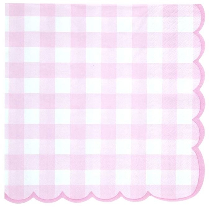 16 Serviettes Festonne Vichy Rose 