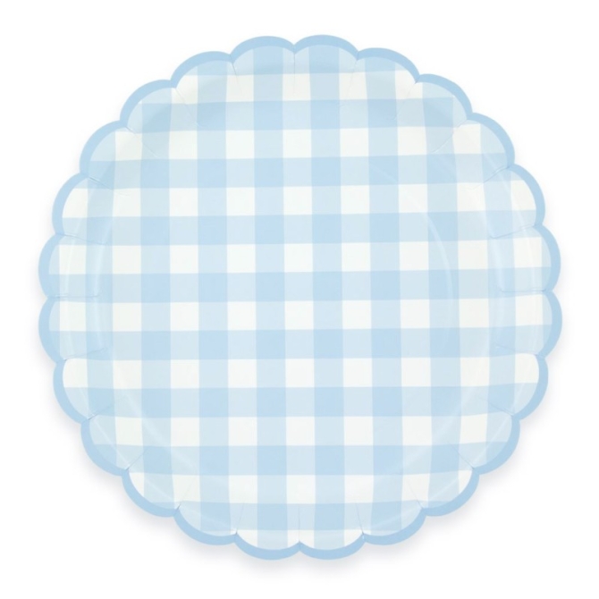 8 Assiettes Festonne Vichy Bleu 